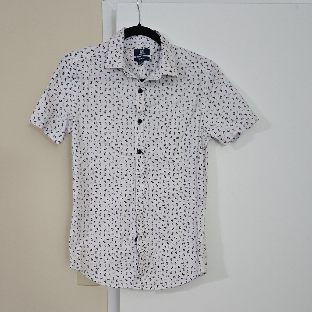Slim Fit Casual Shirt with Navy and Red Floral Print